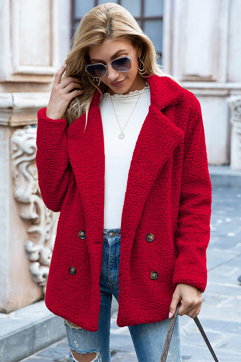 Full Size Lapel Collar Sherpa Coat - MARIGOLD 