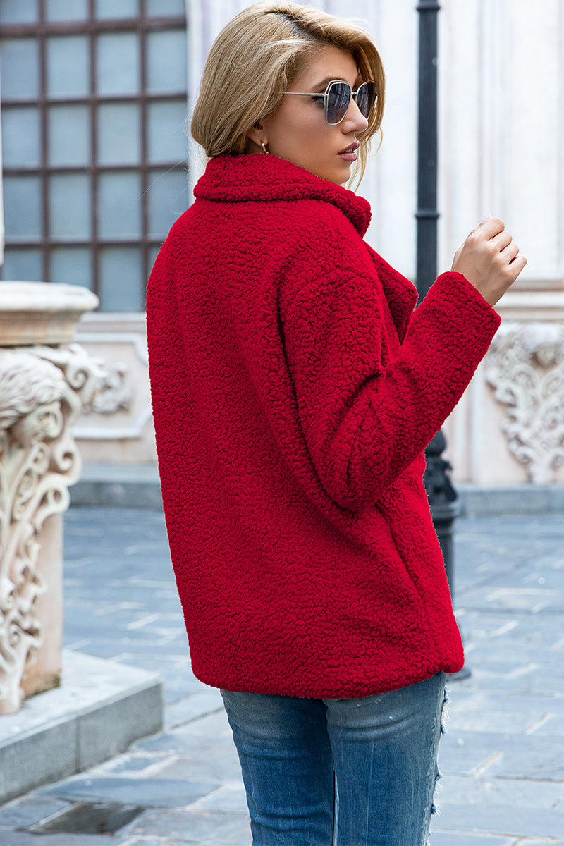 Full Size Lapel Collar Sherpa Coat - MARIGOLD 