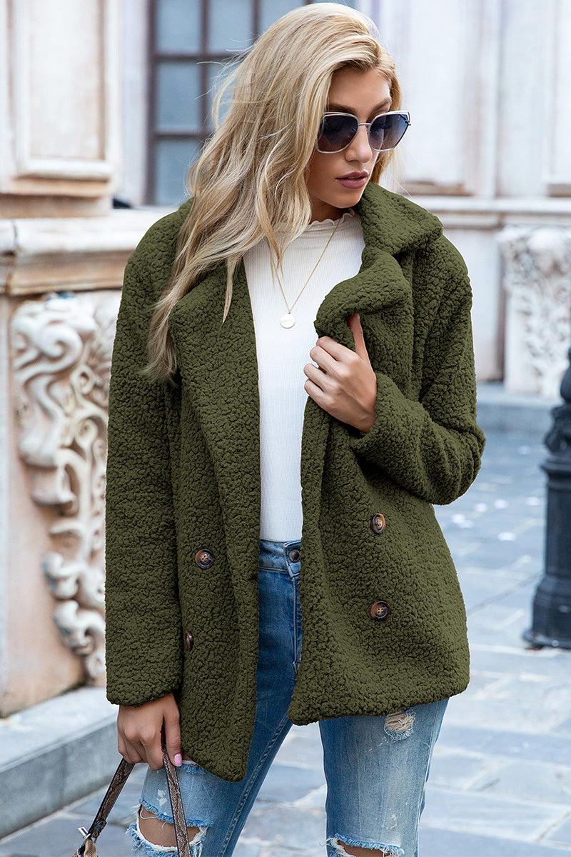 Full Size Lapel Collar Sherpa Coat - MARIGOLD 