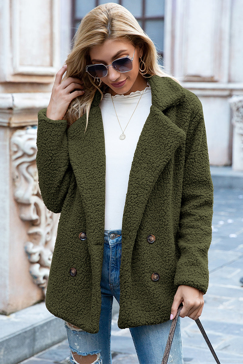Full Size Lapel Collar Sherpa Coat - MARIGOLD 