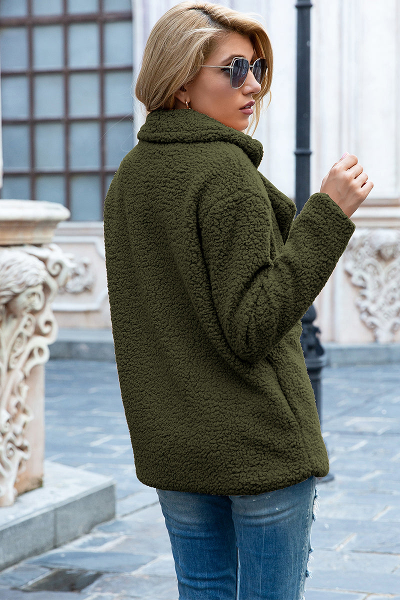 Full Size Lapel Collar Sherpa Coat - MARIGOLD 