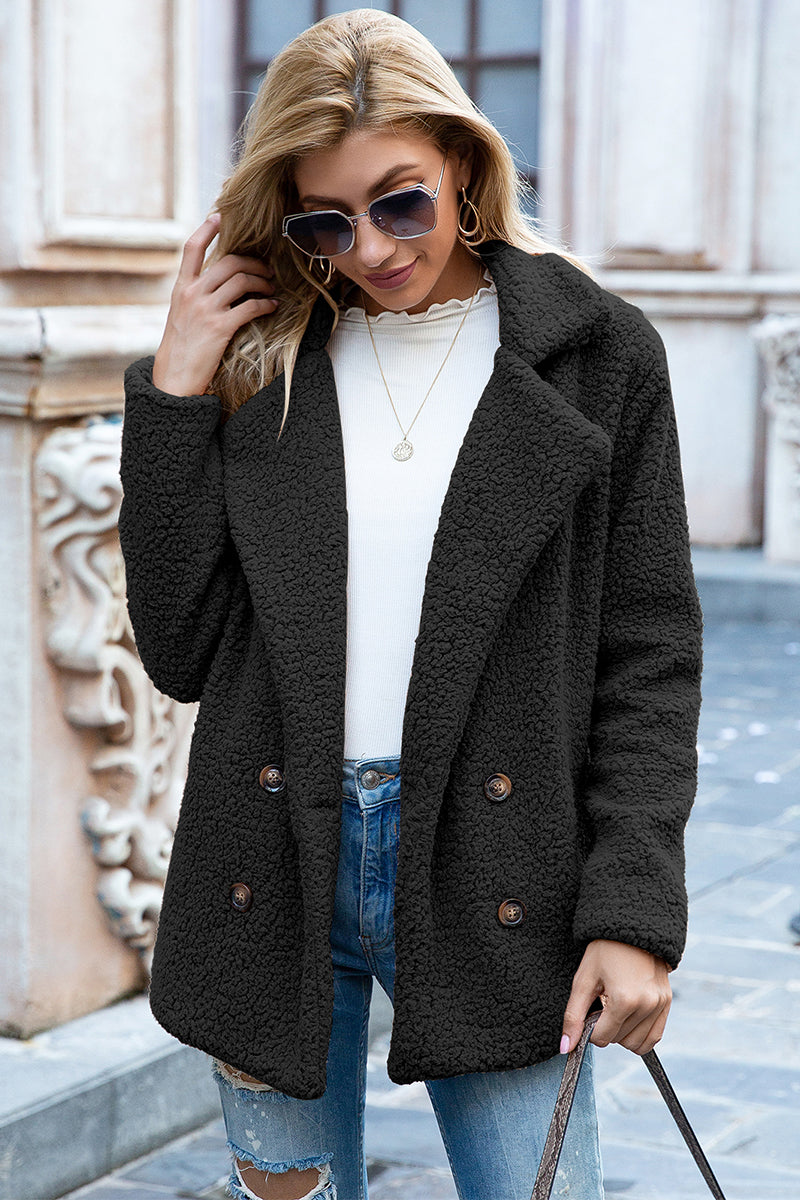 Full Size Lapel Collar Sherpa Coat - MARIGOLD 