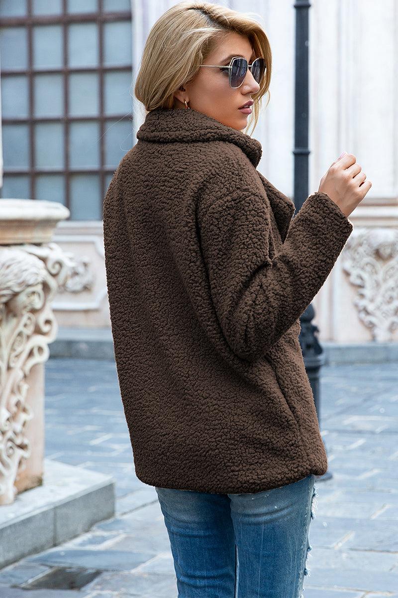 Full Size Lapel Collar Sherpa Coat - MARIGOLD 