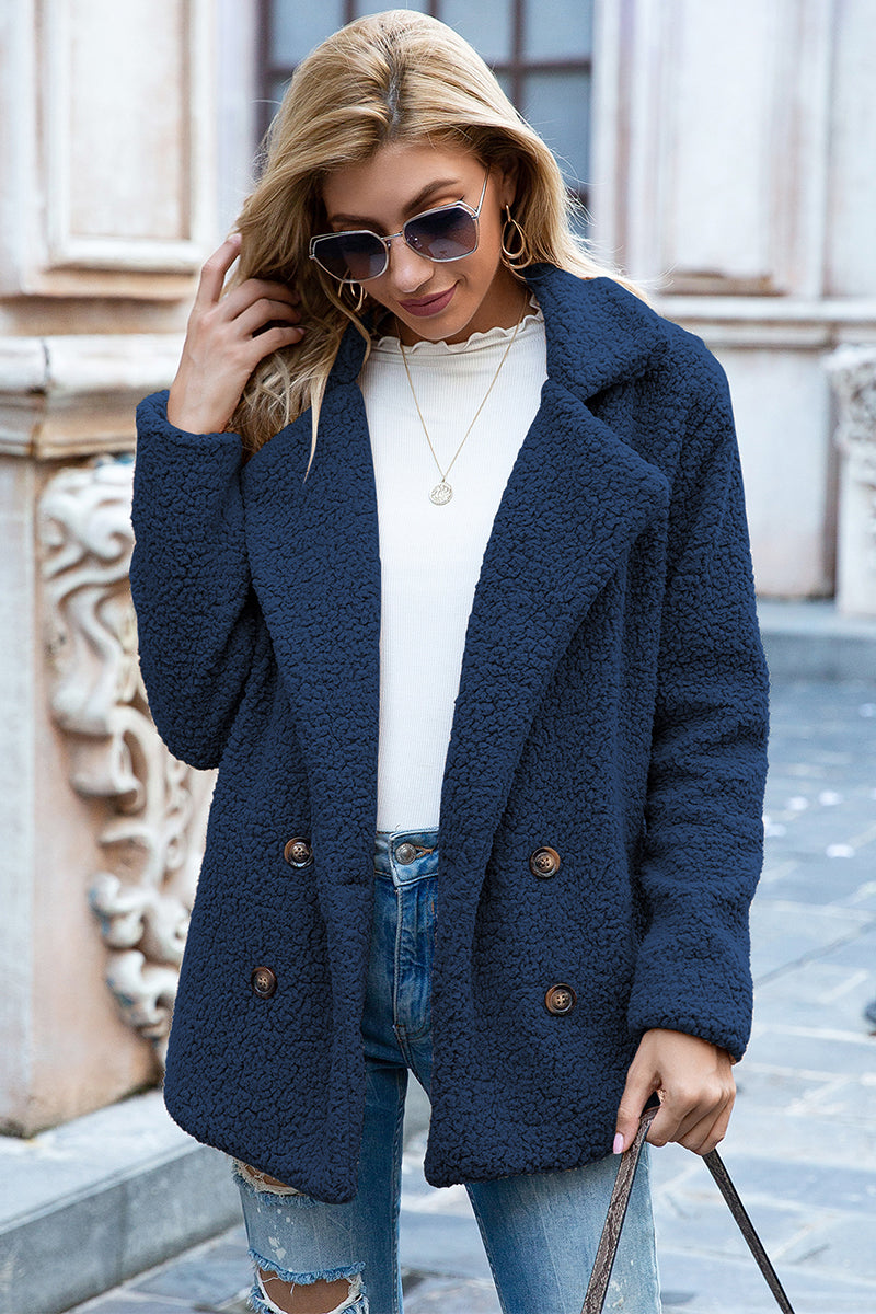 Full Size Lapel Collar Sherpa Coat - MARIGOLD 