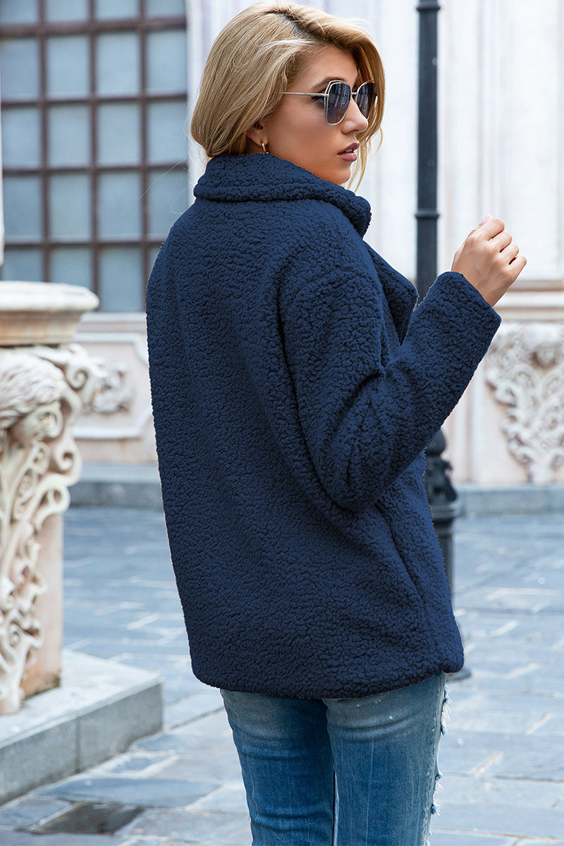 Full Size Lapel Collar Sherpa Coat - MARIGOLD 