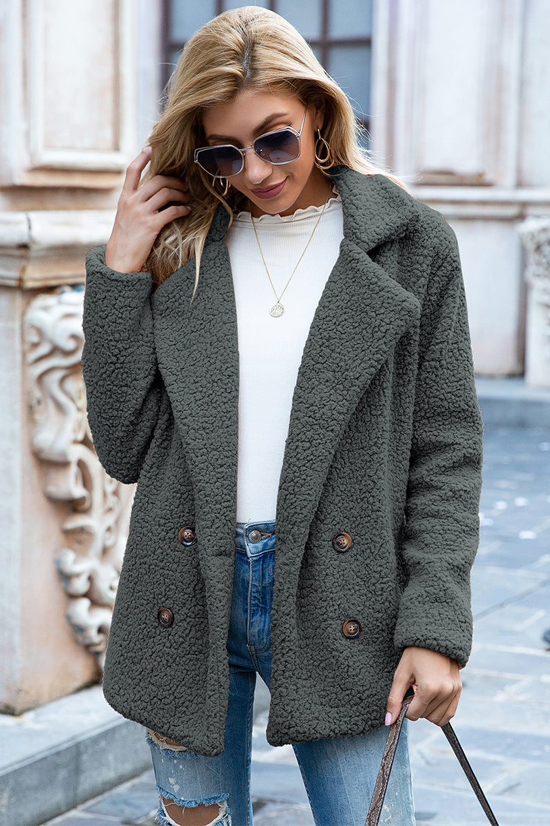 Full Size Lapel Collar Sherpa Coat - MARIGOLD 