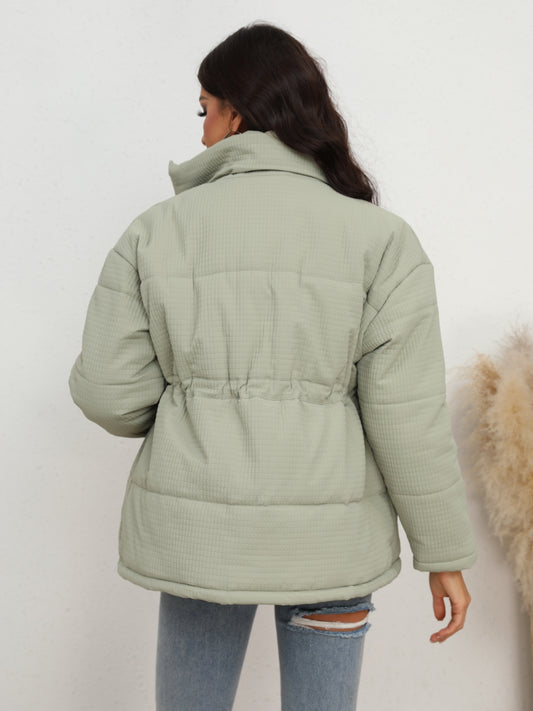 Drawstring Waist Zip-Up Jacket - MARIGOLD 