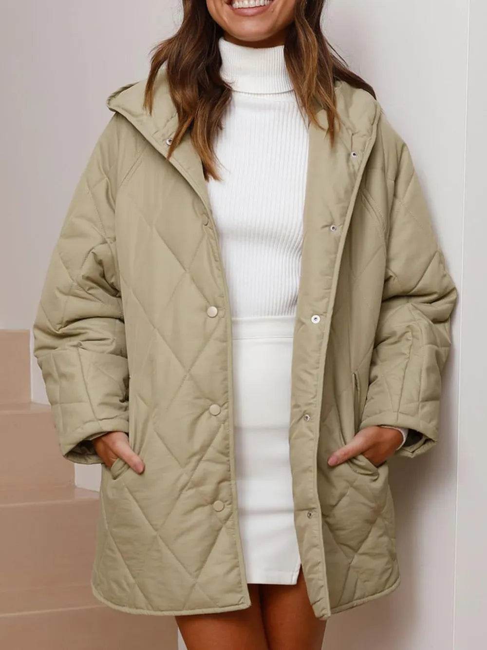 Slit Snap Down Long Sleeve Hooded Jacket - MARIGOLD 