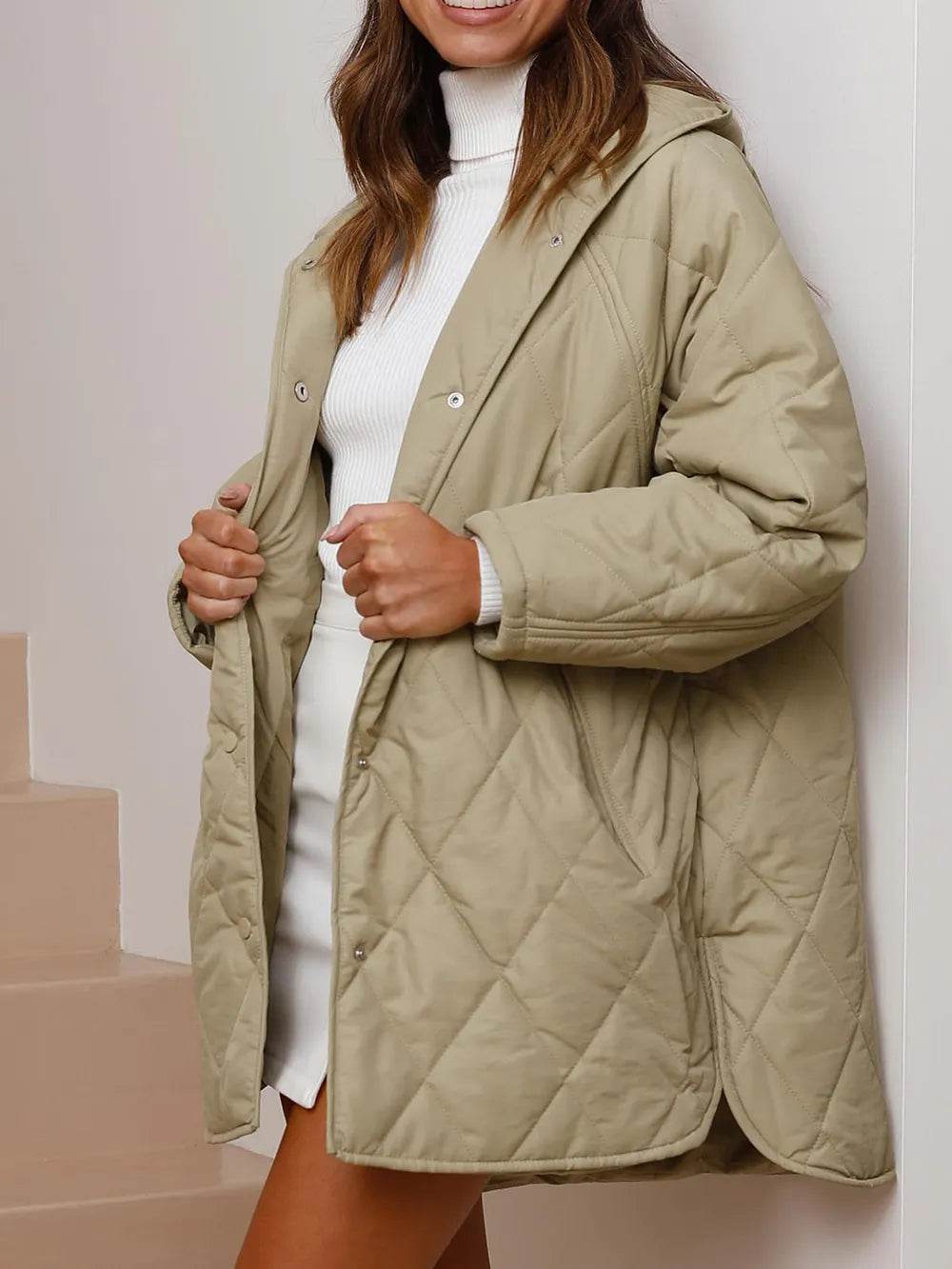Slit Snap Down Long Sleeve Hooded Jacket - MARIGOLD 