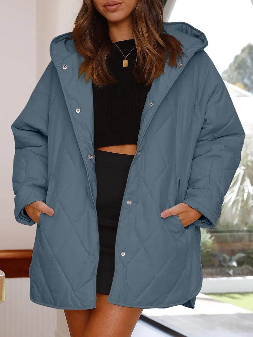 Slit Snap Down Long Sleeve Hooded Jacket - MARIGOLD 