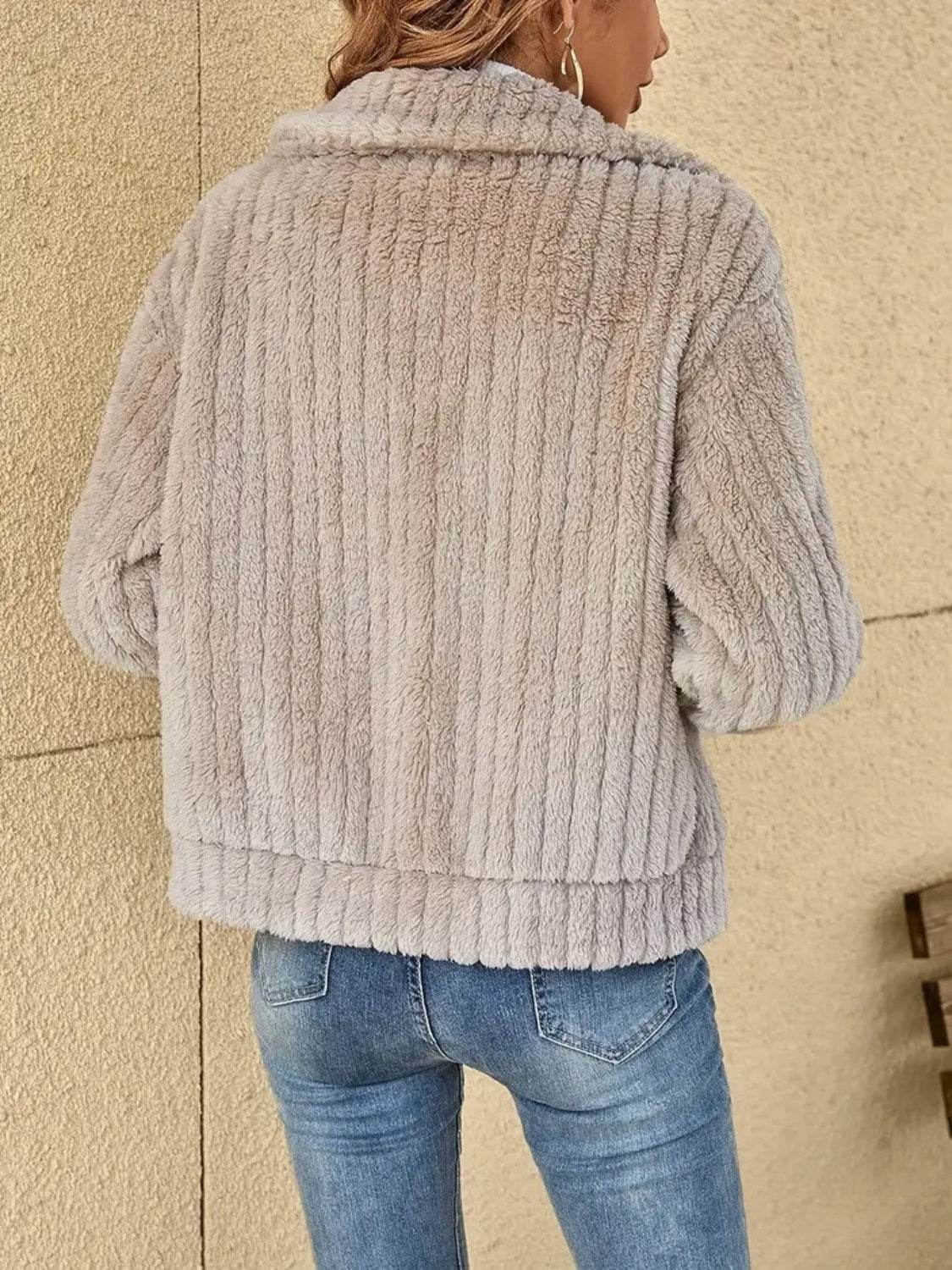 Plush Zip Up Long Sleeve Jacket - MARIGOLD 