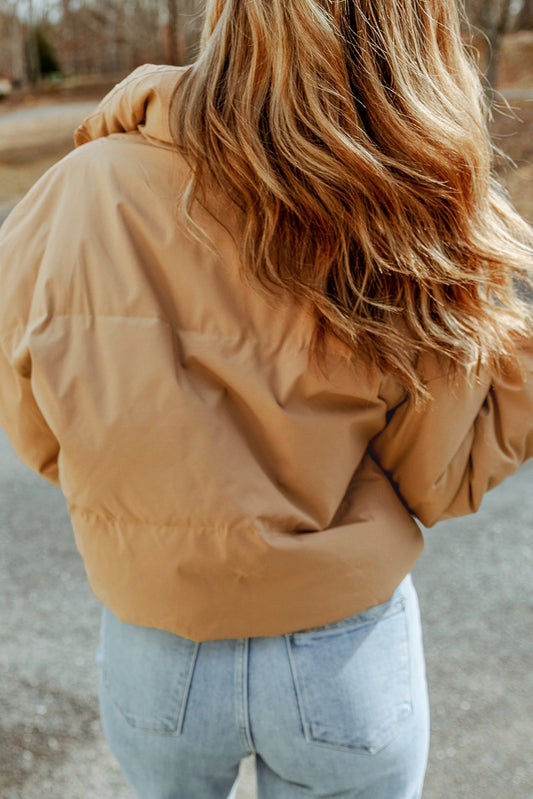 Zip Up Collared Neck Coat with Pockets - MARIGOLD 