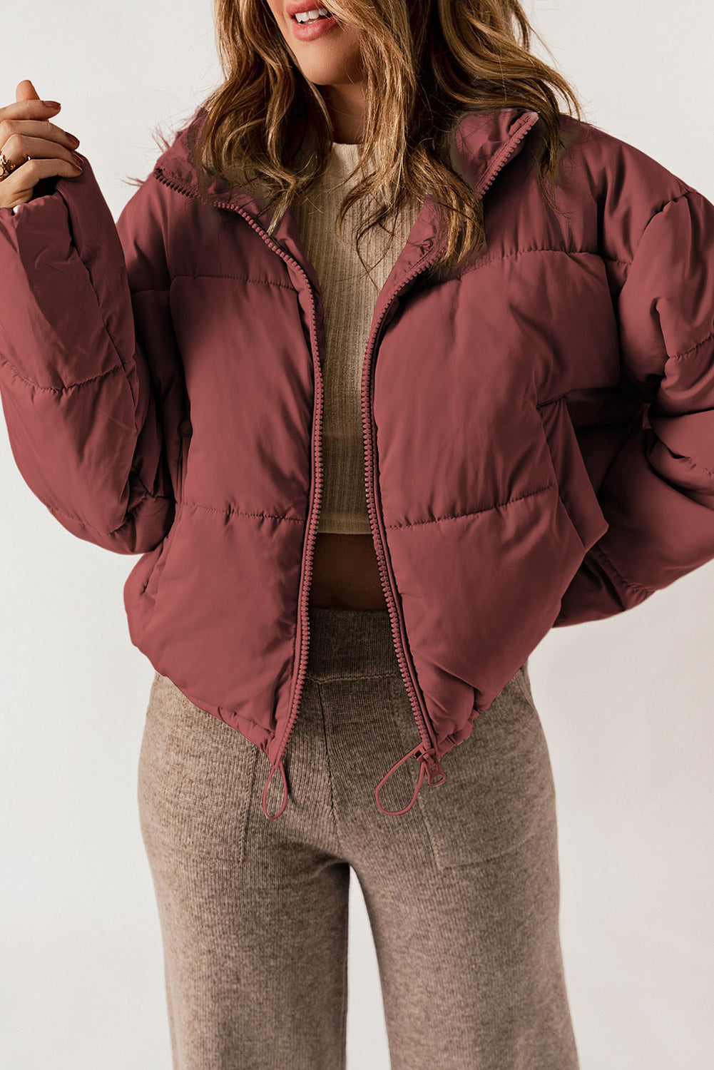 Zip-Up Collared Long Sleeve Coat - MARIGOLD 