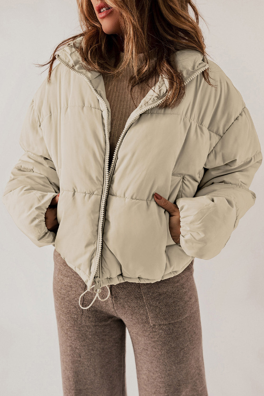 Zip-Up Collared Long Sleeve Coat - MARIGOLD 