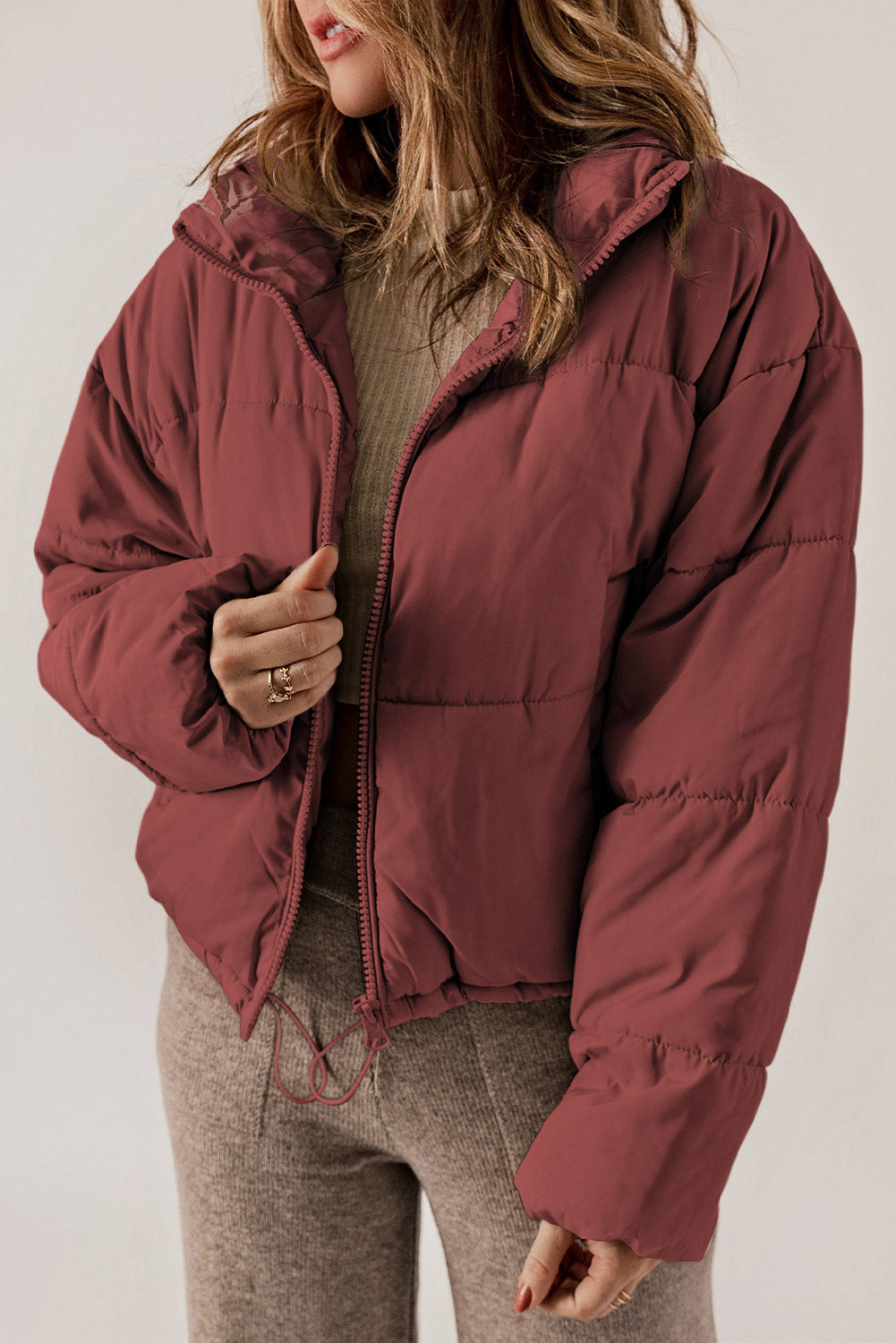 Zip-Up Collared Long Sleeve Coat - MARIGOLD 