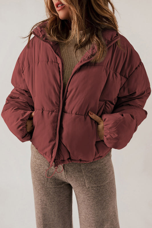 Zip-Up Collared Long Sleeve Coat - MARIGOLD 