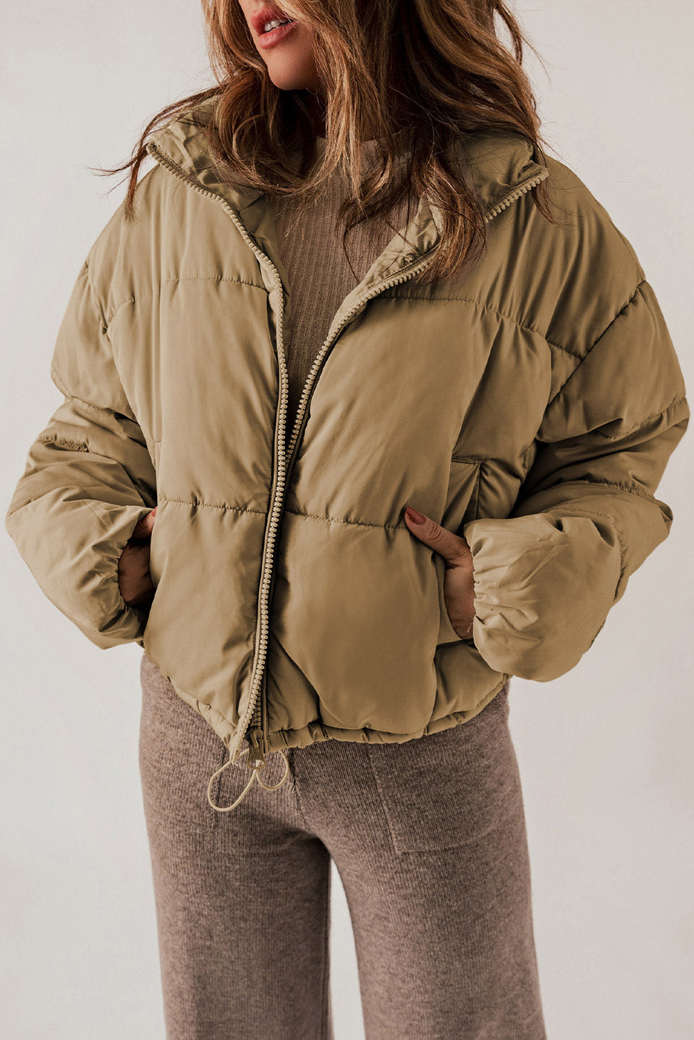 Zip-Up Collared Long Sleeve Coat - MARIGOLD 