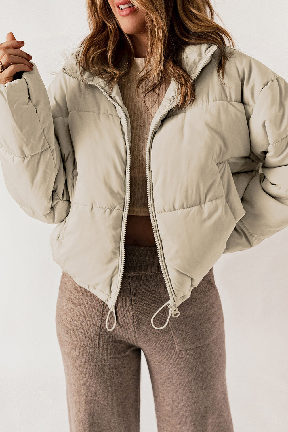 Zip-Up Collared Long Sleeve Coat - MARIGOLD 