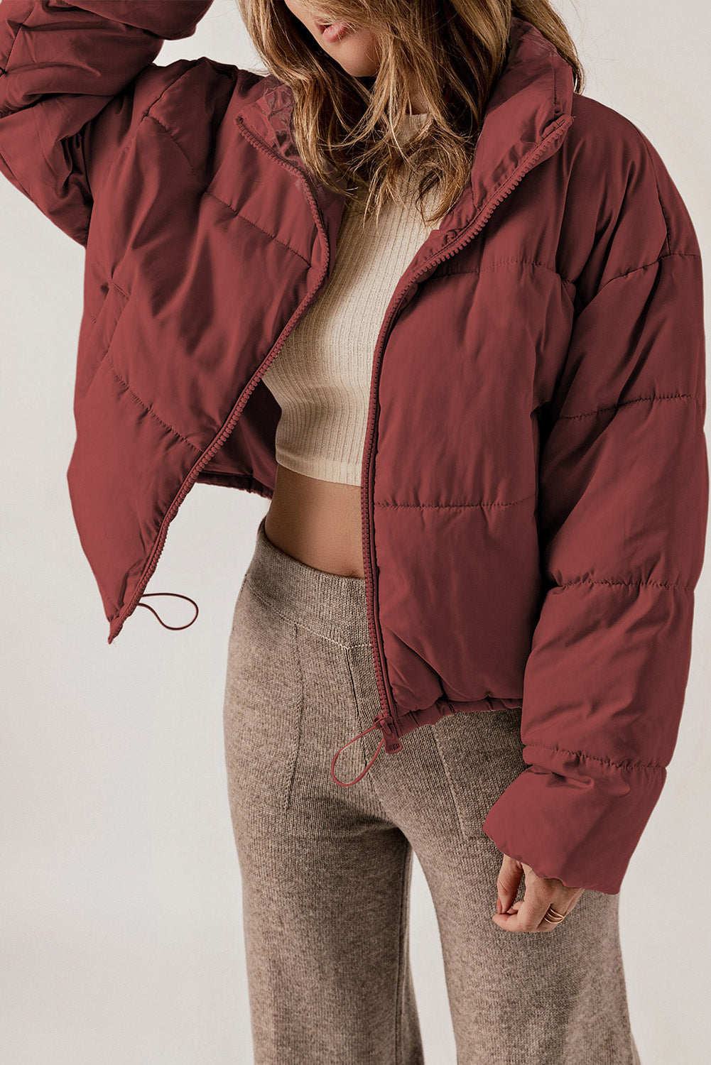 Zip-Up Collared Long Sleeve Coat - MARIGOLD 
