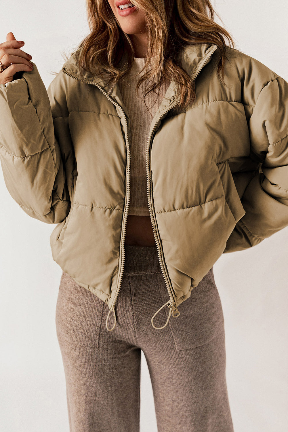 Zip-Up Collared Long Sleeve Coat - MARIGOLD 