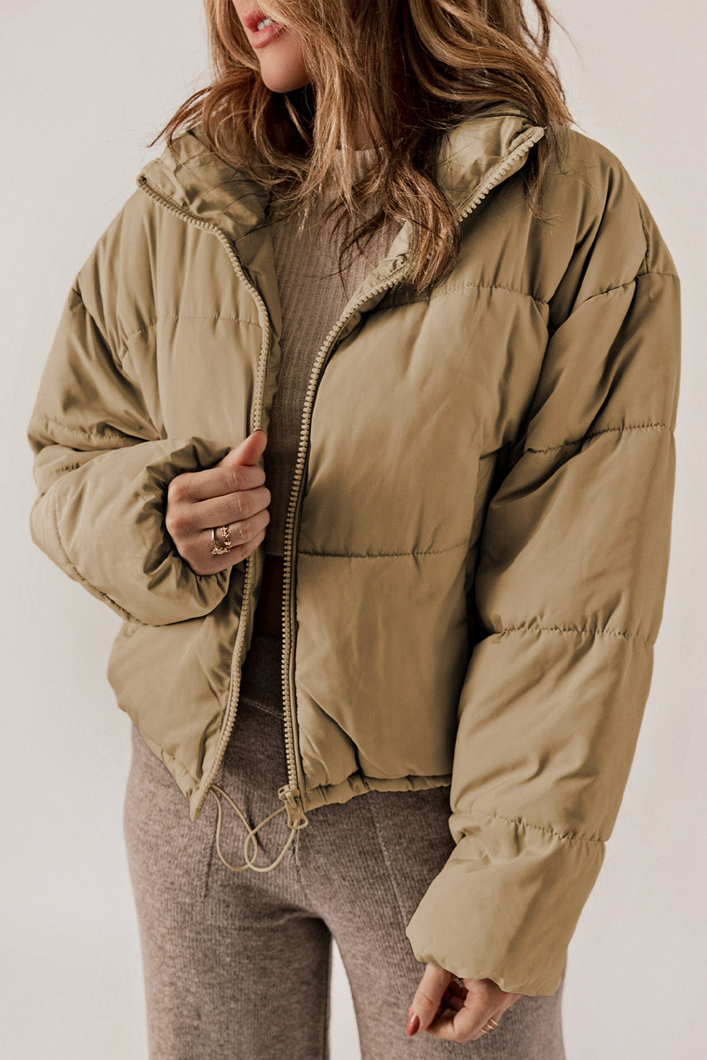 Zip-Up Collared Long Sleeve Coat - MARIGOLD 