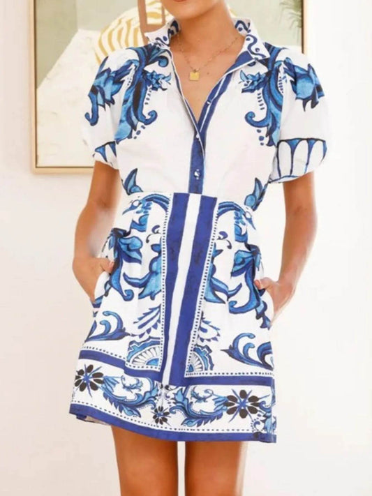 Puff Sleeve Printed Top and Skirt Set - MARIGOLD 