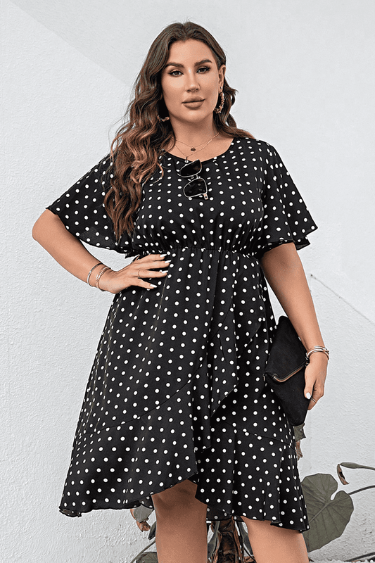 Polka Dot Flutter Sleeve Dress (Curve) - MARIGOLD 