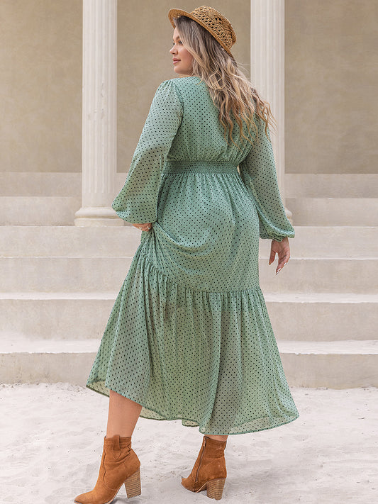 Floral Bodice Tassel Tie Neck Long Sleeve Midi Dress - MARIGOLD 