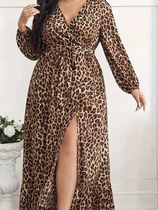 plus size Leopard Print Surplice Maxi Dress