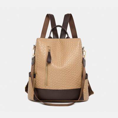Chic Woven Design PU Leather Backpack with Multiple Handles - MARIGOLD 