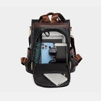 Chic Woven Design PU Leather Backpack with Multiple Handles - MARIGOLD 