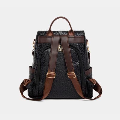Chic Woven Design PU Leather Backpack with Multiple Handles - MARIGOLD 