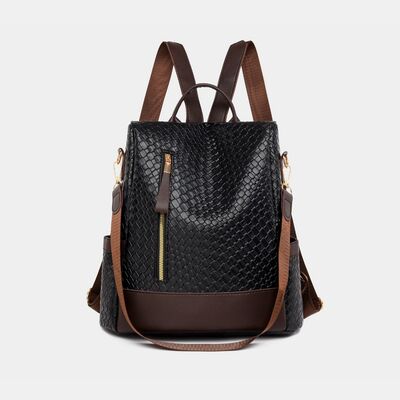 Chic Woven Design PU Leather Backpack with Multiple Handles - MARIGOLD 
