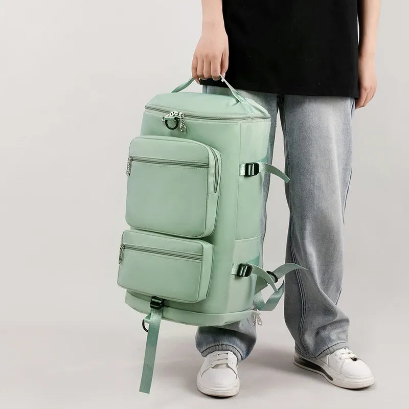 green Multi Pocket Travel Backpack Bag 2