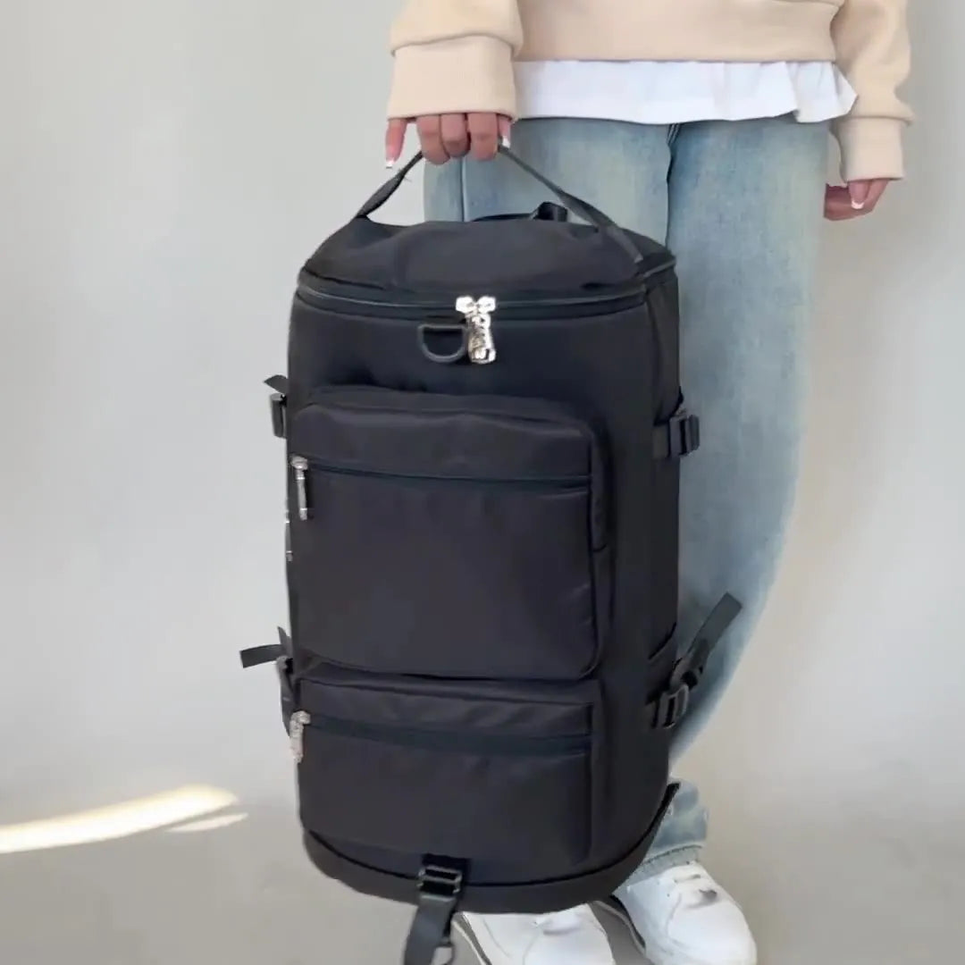 black Multi Pocket Travel Backpack Bag 1