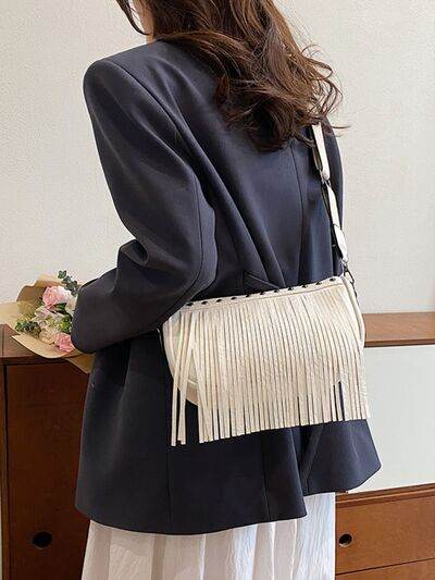 Boho Chic Fringe & Studded Crossbody Bag - MARIGOLD 