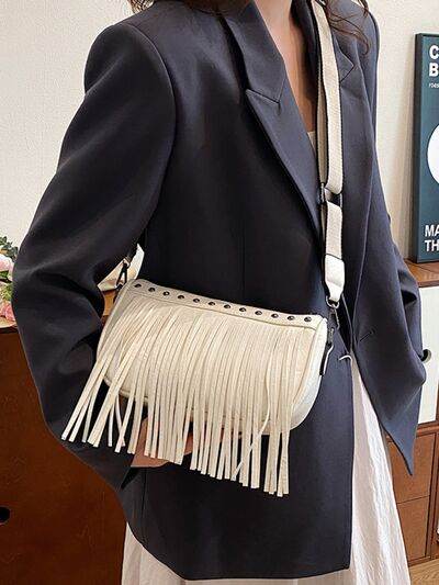 Boho Chic Fringe & Studded Crossbody Bag - MARIGOLD 