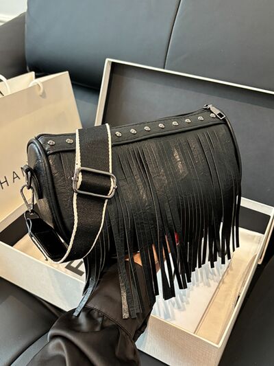 Boho Chic Fringe & Studded Crossbody Bag - MARIGOLD 