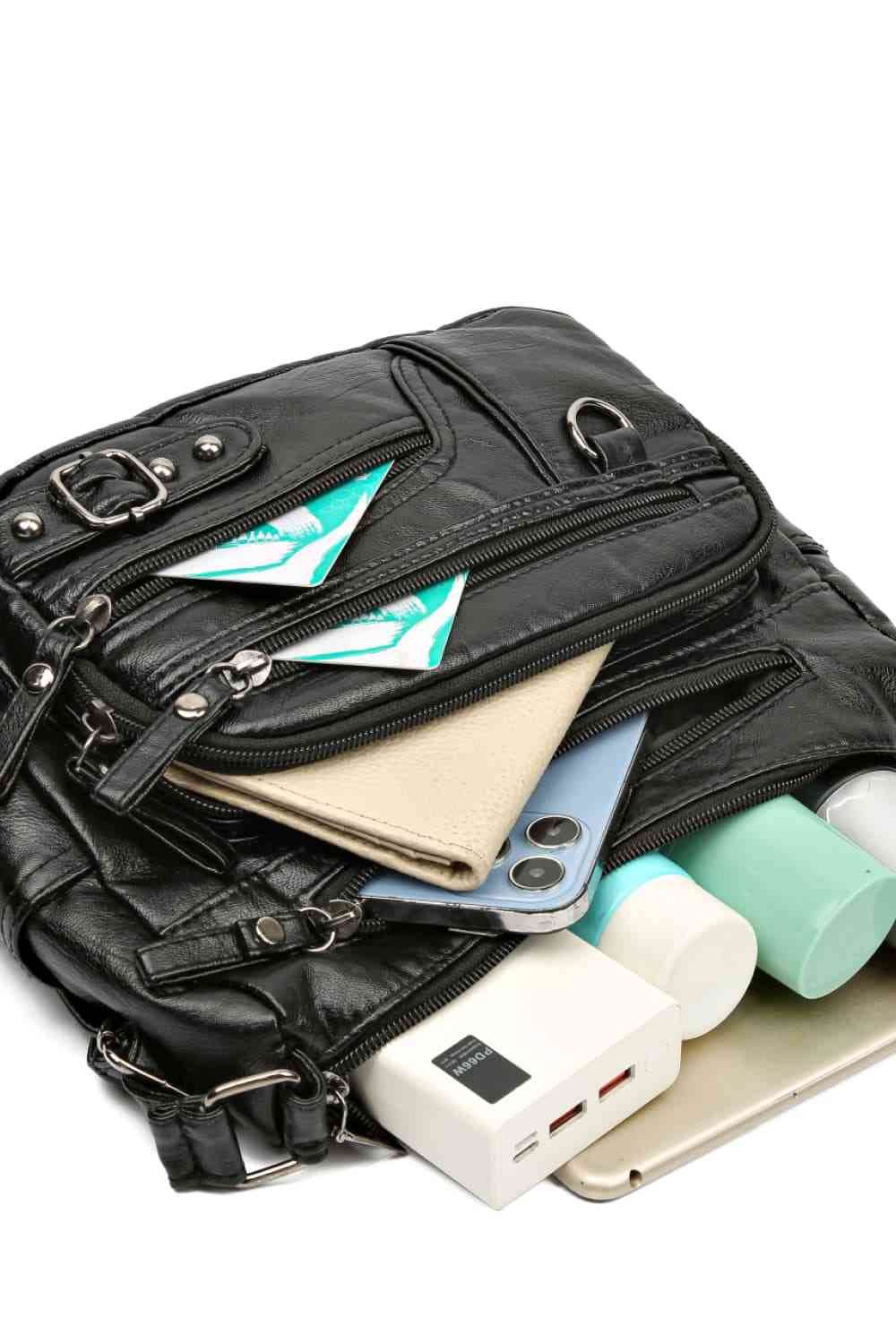 Multi-Pocket PU Leather Crossbody Bag - MARIGOLD 