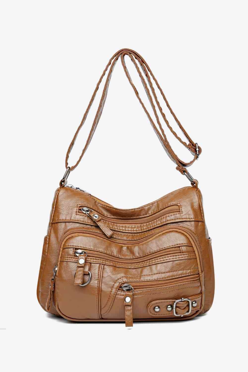 Multi-Pocket PU Leather Crossbody Bag - MARIGOLD 