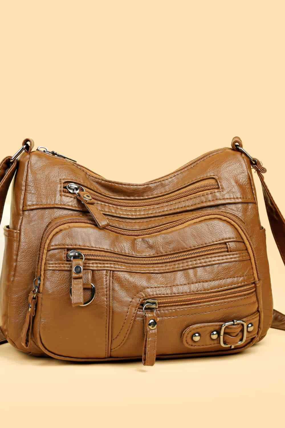 Multi-Pocket PU Leather Crossbody Bag - MARIGOLD 