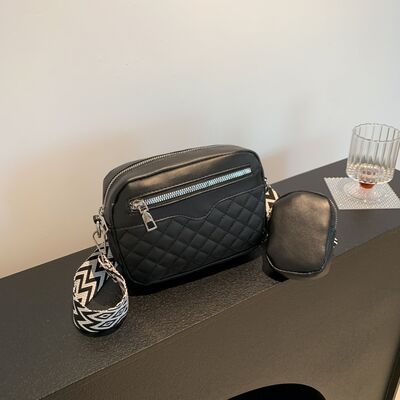 Diamond Stitch Crossbody Bag with Earphone Holder - MARIGOLD 