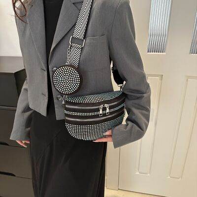 Studded Crossbody Bag with Adjustable Strap and Mini Case - MARIGOLD 