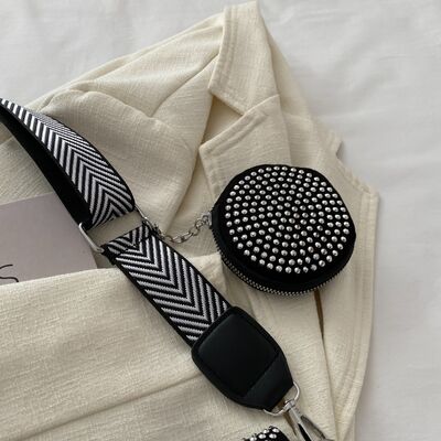 Studded Crossbody Bag with Adjustable Strap and Mini Case - MARIGOLD 