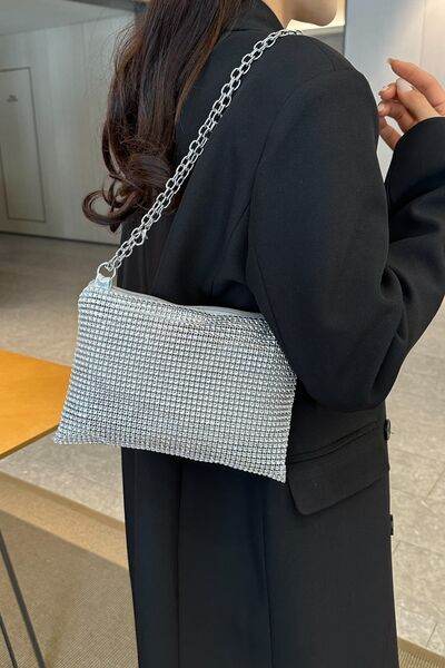 Rhinestone Polyester Chain Crossbody Bag - MARIGOLD 