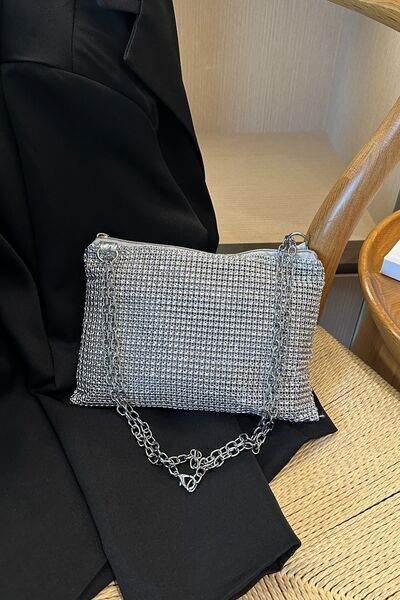 Rhinestone Polyester Chain Crossbody Bag - MARIGOLD 