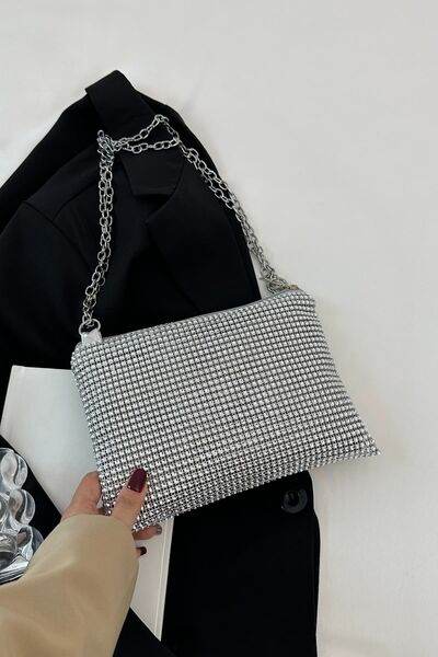 Rhinestone Polyester Chain Crossbody Bag - MARIGOLD 