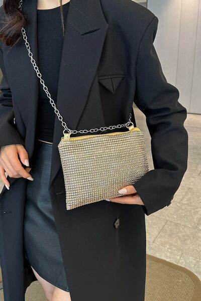 Rhinestone Polyester Chain Crossbody Bag - MARIGOLD 