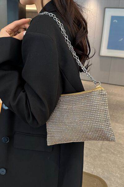 Rhinestone Polyester Chain Crossbody Bag - MARIGOLD 