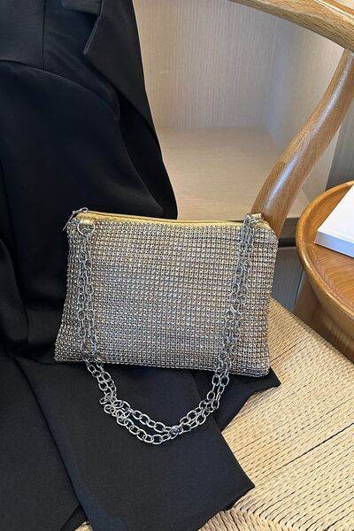 Rhinestone Polyester Chain Crossbody Bag - MARIGOLD 